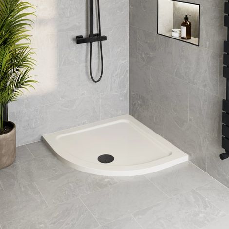 800 x 800mm Low Profile Non Slip Quadrant Shower Tray for Enclosure with Black Waste (1/3)