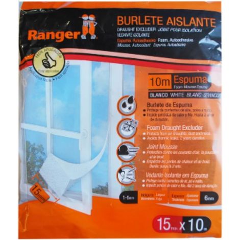FPLUS burlete espuma 12x10 mts. , El burlete de espuma de poliuretano con adhesivo acrílico y papel protector está diseñado para el aislamiento de puertas y ventanas frente a las c