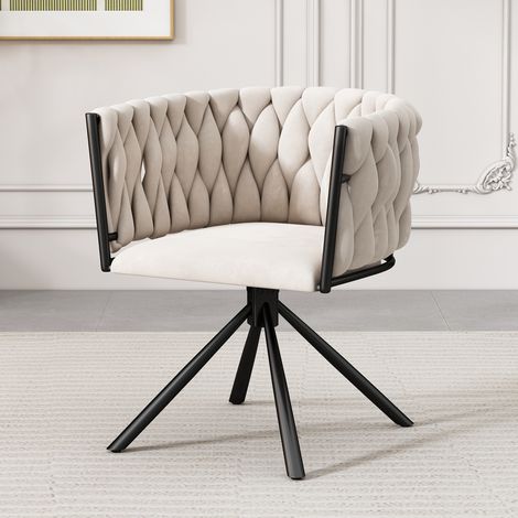 Fauteuil, en velours, pivotant, beige, pour chambre, pour intérieur chic, design luxe simple, 4 pieds métalliques, assise confortable