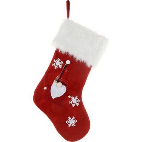 (Style ancien) 1 pièce Décoration lumineuse de Noël Chaussettes de Noël rouges en lin brodé Sac cadeau (après pliage) (1/2)