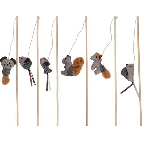 Jouet Chat - Canne à pêche Brune - avec Herbe à Chat et Rubans - Jouet interactif pour Chat - 53cm Assortiment