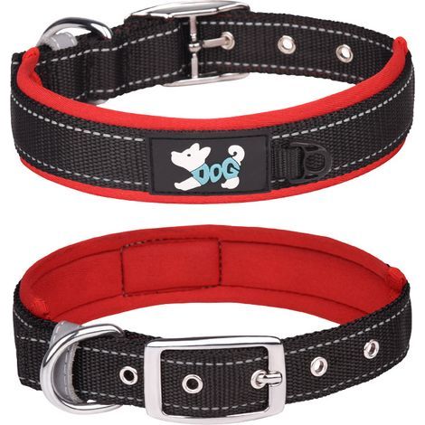 Hundehalsband, mittelgroßes und großes Hundehalsband, reflektierendes, neoprengefüttertes Haustierhalsband, rot (1/4)