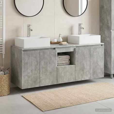 vidaXL Bathroom Cabinet Set 3 pcs Concrete Grey 129 x 41 x 79.5 cm (1/5)