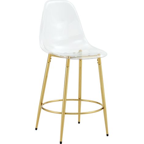 Ensemble Bar Flexible avec Table Ronde en Verre 89 cm et 4 Tabourets Transparants à Structure Métallique Dorée (1/5)