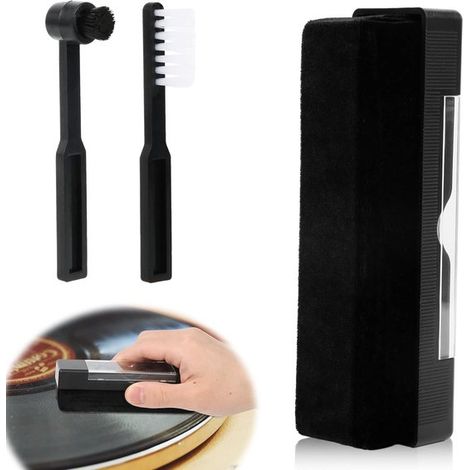 Juego de cepillos para discos 2 en 1, Kit de limpieza de discos de vinilo, Limpiador de discos, Cepillo suave para discos, Negro (1/5)