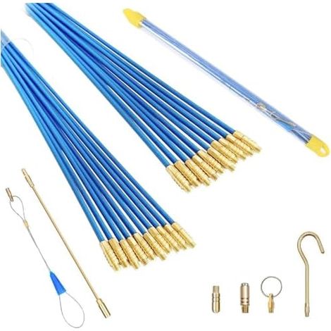 Tire fil Electriques 33cm x 20 Pièces, Jeu de Baguettes Fibre de Verre, Aiguille Fibre Optique Tire Fil Baguette Electrique, Biellettes D'accès pour Cables D'électricien, avec Ressort de Guidage (1/5)