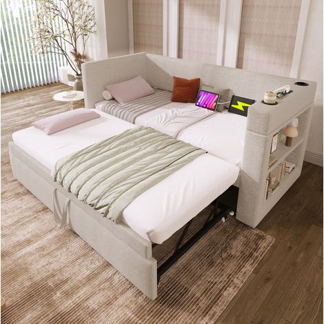 Canapé convertible 90x190 cm avec lit gigogne, coton HAVRYA (1/5)