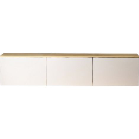 Meuble TV LED suspendu 3 portes blanc & effet Chêne 160 cm - Eira