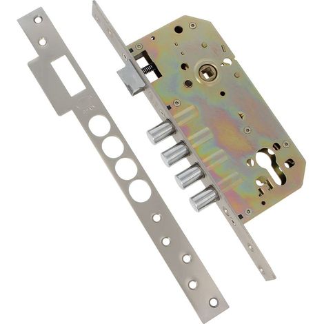 Serrure à encastrer Mod.100 Base pour Portes en Bois d'entrée avec poignée réversible pour poignées à Carreaux 8 mm Acier avec finition chromée mate (1/4)