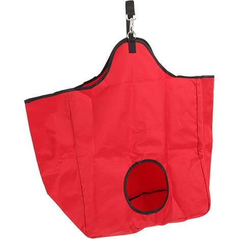 Sac à foin en tissu Oxford pour chevaux, sac de rangement portable pour le foin en extérieur avec anneaux métalliques, rouge. (1/5)