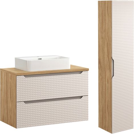 Set di mobili da bagno con lavabo Mallory beige e marrone 90cm