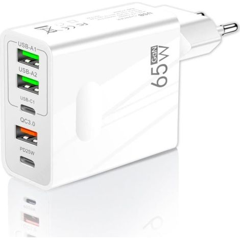 3-Stars Chargeur Usb 65W 5 Ports : 2 Usb-C + 3 Usb-A Charge Rapide-Qc 3.0 Prise Usb Multiple Compatible Avec De (1/4)