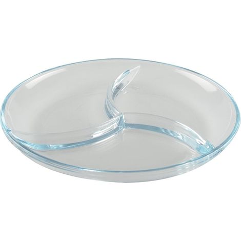 Plat de Service Apéritif en Verre Transparent à 3 Compartiments Ronds 25,2 x 25,5 cm - PANGIVO
