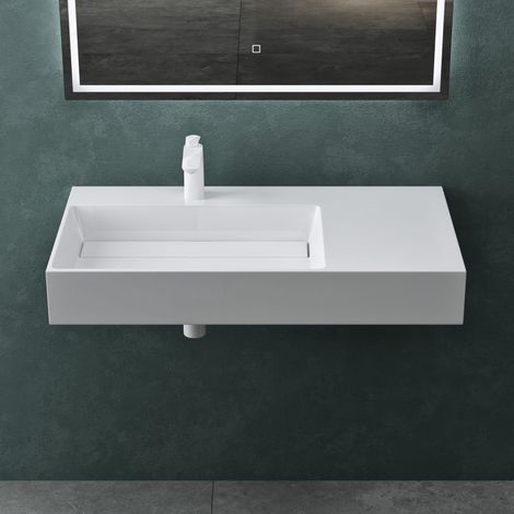 Mai & Mai Lavabo da Appoggio, Lavabo Bagno Sospeso 100x48x13cm, Lavandino Bagno Rettangolare da Marmo Fuso Colossum12-1000L, Bianco