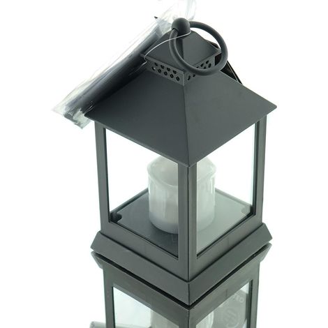 Lumineo Laterne Grau mit LED-Kerze flackernd 18 cm - Kunststoff