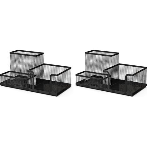 Organiseur de bureau et pot à crayons en métal noir - Porte-stylo compact et multifonctionnel pour stylos, accessoires de bureau et fournitures scolaires (lot de 2) (1/5)