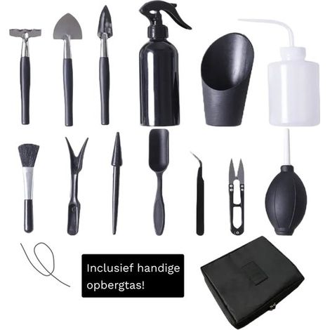 Kit d'outils Bonsaï 13 pièces - Coffret débutant pour entretien d'arbre miniature - Outillage métallique robuste - Avec sacoche en cuir de rangement (1/4)