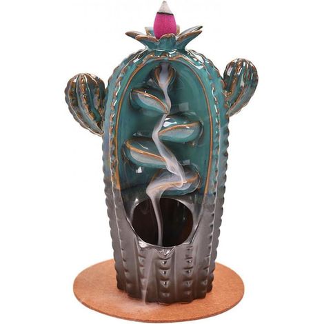 Porte-encens en céramique cascade de style cactus encensoir à reflux - parfait pour le bureau à domicile (1/5)