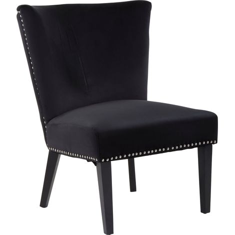 Interiors by Premiers Black Velvet Dining Chair, Dining Room Accent Chair, Velvet Upholstered Wing Chair with Wooden Legs (1/5)