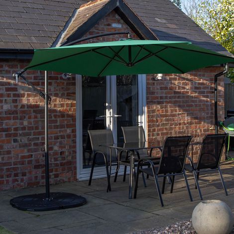 Outdoor 4 Person Rectangular Glass Top Garden Dining Table Chairs With Green Banana Parasol and Base (1/5)