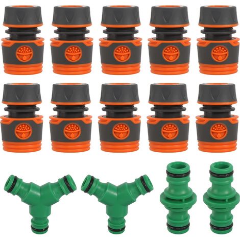 10 Pièces Raccords de Tuyau D'arrosage, 1/2" Kit de Raccord Tuyau D'arrosage avec 2 Y Raccord 2 Double Connecteur, Adaptateur Tuyau de Jardin pour Début et Fin de Tuyau (1/5)