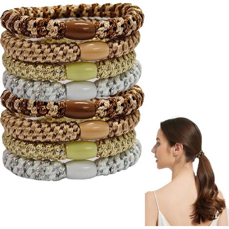 8 pièces Élastiques A Cheveuxs, Elastique Cheveux Fille Sans Métal Sans Dommage Tressés Doux Tissé Multicolores Tressés à La Mode Elastique Bandes Élastiques pour Cheveux Épais Bouclés et Lisses (1/5)
