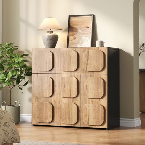 Credenza in legno con 4 scomparti e 2 ante, ripiani portaoggetti, nera (1/5)