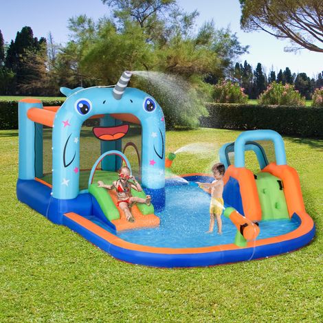 Château gonflable aire de jeux avec toboggan trampoline piscines avec gonfleur 420 x 370 x 230 cm multicolore