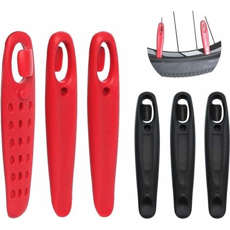 Bardusch-6 Pièces Démonte Pneu Vélo Cyclisme, Levier de Pneus de Vélo Retrait, Demonte pneus Plastique, Outil de Réparation de Vélo pour Enlever Les Pneus de Vélo (Rouge et Noir) (1/5)