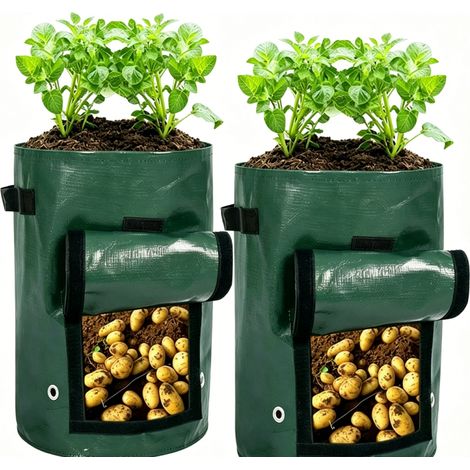 Sac De Culture - Tissu PE - 28 L - Pour Pommes De Terre Et Tomates - Rabat De Récolte Latéral - 2 Pièces (1/5)