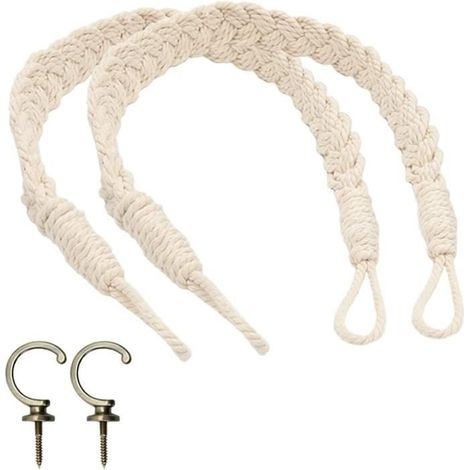 Embrasses à Rideaux - Non spécifié - 2 Pcs - Coton - Beige - Crochet en Zinc Bronze (1/4)