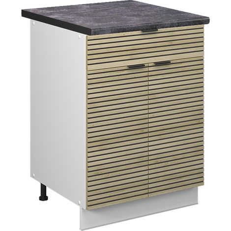 Mobiletto base per cucina Fame-Line, Pannello in quercia, 60 cm con cassetto, PL Antracite, Vicco