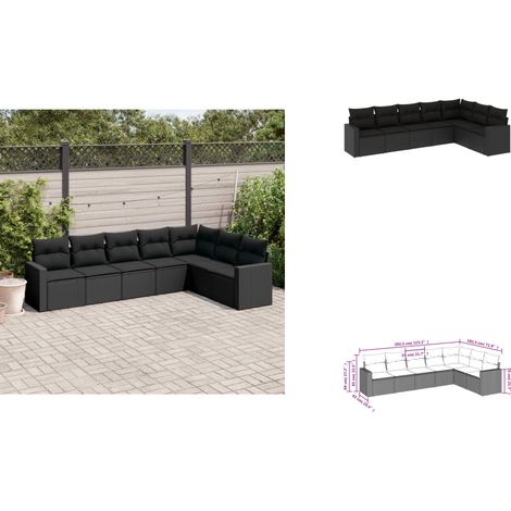 Salon de jardin 7 pcs avec coussins noir résine tressée - Salon De Jardin - Meuble Extérieur - Salon D'extérieur - Set De Salon - Résine Tressée (1/3)