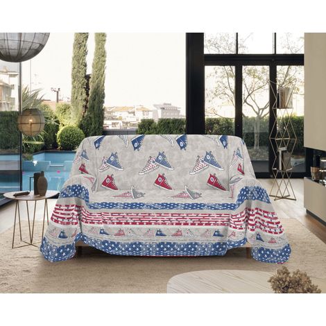 Telo Arredo Made in Italy in Cotone Grandfoulard Copritutto Copridivano Copriletto-Teli Sofà Arredatutto-Drappeggio-Arazzo-Copridivano Grand Foulard Letto Matrimoniale - 80style Blu