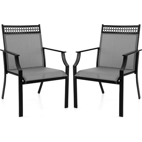 Set di 2 sedie da giardino 66 x 61 x 90 cm seduta comoda schienale alto motivo traforato in tessuto grigio 200013420