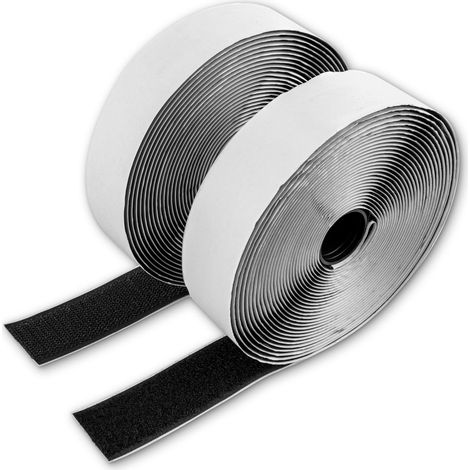 Scratch Autocollant Double Face, 4 mètres de bande molletonnée + 4 mètres de bande à crochets, Noires, 20 mm de largeur, Peut être coupé avec des ciseaux, scratch moustiquaire autocollant tissu tape (1/5)