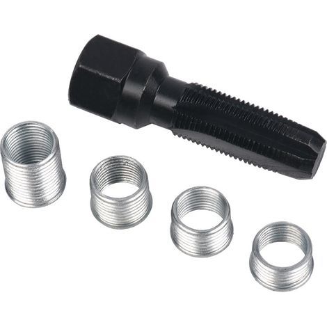 Kit de reparación de roscas de bujías, escariador de 14 mm para reparación de roscas de cilindros, 5 unidades. (1/5)