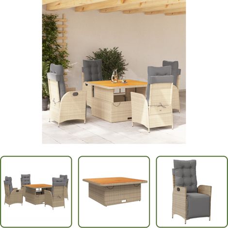 vidaXL Relaxsessel - 5-tlg. Garten-Essgruppe mit Kissen Beige Poly Rattan (1/5)