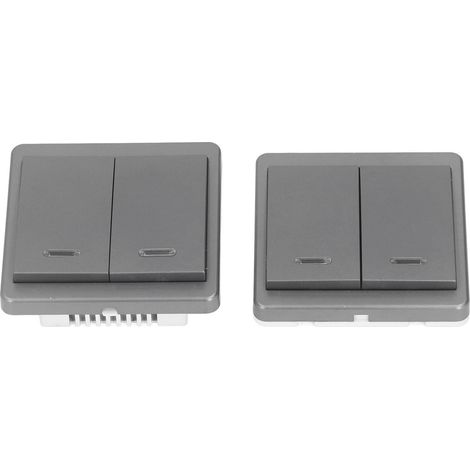 Télérupteur sans fil BERM (Agréé) 170240V, double panneau de commande pour chambre et salon, avec batterie intégrée et télécommande, usage domestique, modèle fournisseur BEM-RS1K-GY-R, couleur grise. (1/5)