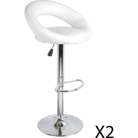 Set mit 2 höhenverstellbaren Barhockern 77-97 cm – Sitzfläche aus weißem PU-Kunstleder, graues Metallgestell, Durchmesser 40 cm