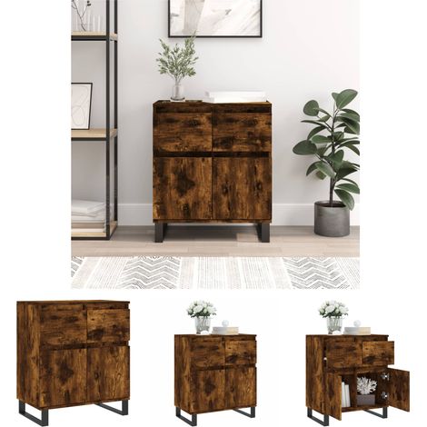Beistellschrank - vidaXL Sideboard Räuchereiche 60x35x70 cm Holzwerkstoff - Stauraum (1/5)