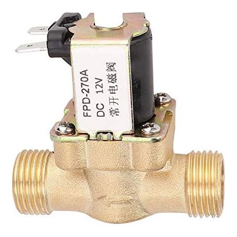 Électrovanne d'entrée d'eau en laiton normalement ouverte G1/2 pouce pour électrovanne, milieu applicable pour l'eau, la température de fonctionnement est de 0 à 85 °C. (CC 12 V) (1/5)