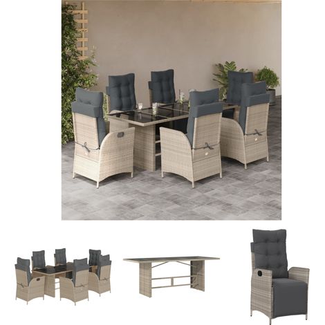 The Living Store 7-tlg. Garten-Essgruppe mit Kissen Hellgrau Poly Rattan - Gartenmöbel-Sets (1/5)