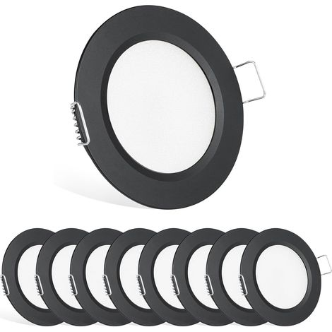 Spot Encastrable 12V LED Camping-car Bateau Noir Dimmable Trou 57-65mm 2,5W 3000K 215LM Étanche IP64 Éclairage Plafond Encastré pour Camper Van Meuble, Lot de 6 Blanc Chaud (1/5)