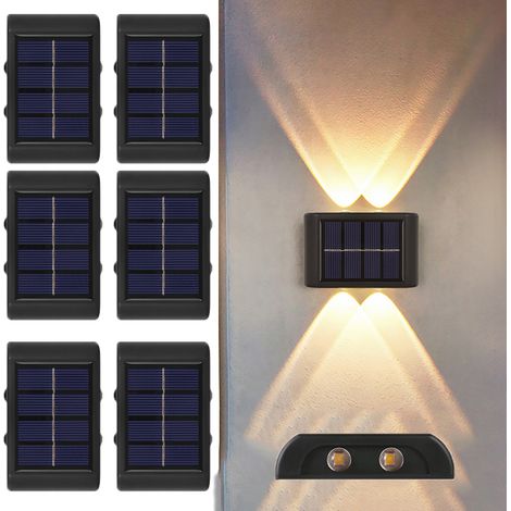 6 PCS Applique solaire d'extérieur , éclairage vers le haut et vers le bas, pour jardin, rampe, escalier, terrasse, porche -Lumière chaude 3000K (1/5)