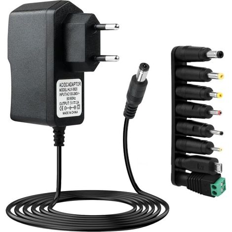 Alimentation 5V 2A, Adaptateur Secteur AC vers DC 5V 2000mA avec 8 Fiches Amovibles Multiples 5.5 2.1mm, Chargeur 100-240V 50-60Hz pour LED Routeur CCTV et Appareils (1/5)