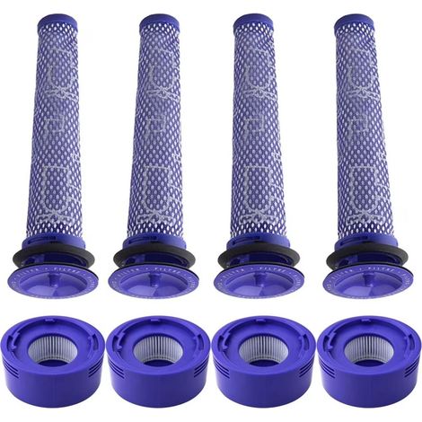 Ersatzfilter-Set für Dyson V7 & V8 Staubsauger – 4 HEPA-Nachfilter und 4 Vorfilter (965661-01 und 967478-01)