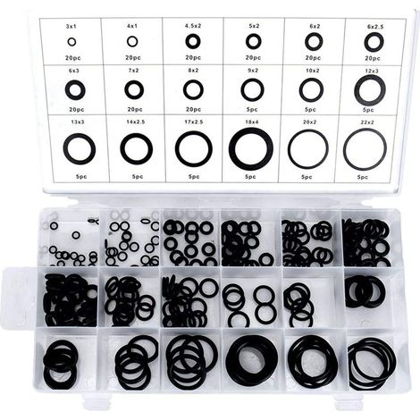 Joints Toriques - Lot de 225 Pièces en Caoutchouc Nitrile - Diamètres Intérieurs 3 à 22 mm - 18 Tailles Différentes (1/5)