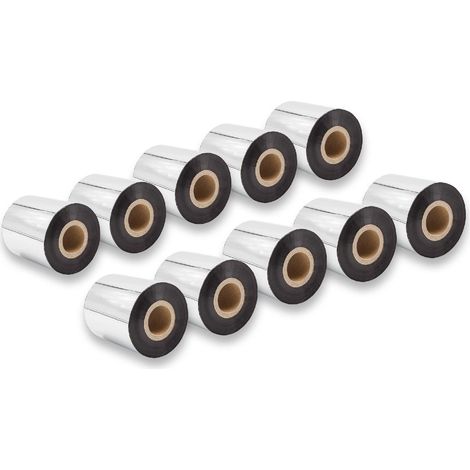 vhbw 10x Thermal Ribbon compatible with Zebra PAX-Serie, 105SL, 105SE, S400 Label Printer, 70 mm x 300 m, Wax-Plus, Black