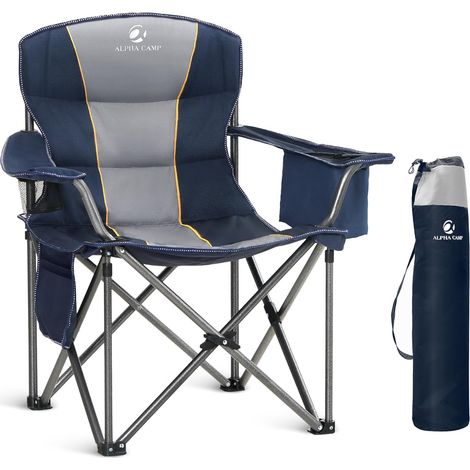 ALPHA CAMP Campingstuhl Faltbar Klappstuhl bis 200kg Gepolstert mit Getränkehaltern Angelstuhl mit Armlehnen Outdoorstuhl,Blau